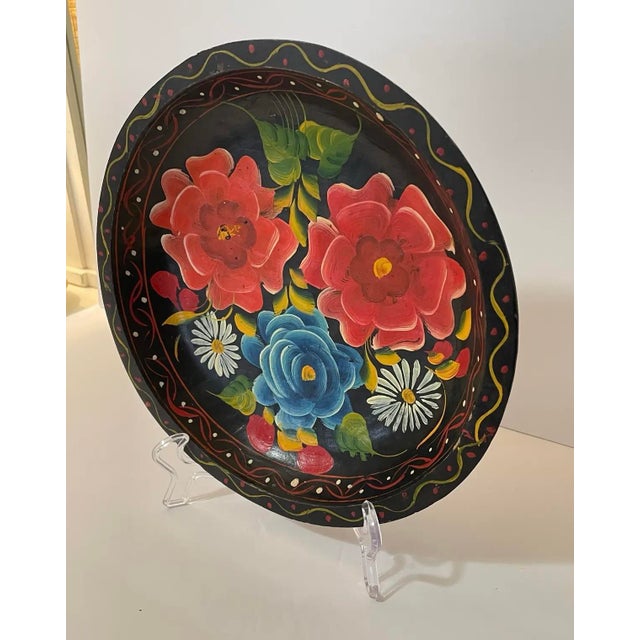 Mexican Mid 20th Century Vintage Floral Mexican Batea Wooden Tray Bowl For Sale - Image 3 of 9
