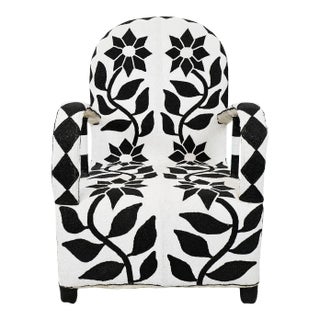 Floral Black & White Yoruba Beaded Chair For Sale