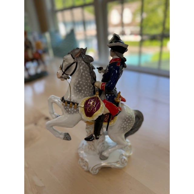 Dresden Porcelain 1910s Sitzendorf Porcelain Soldier on Horseback For Sale - Image 4 of 6