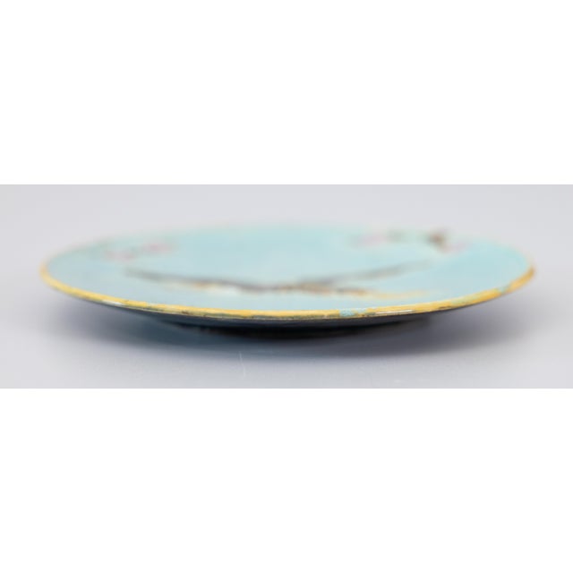 Late 19th Century 19th Century English Joseph Holdcroft Turquoise Majolica Flying Crane Plate For Sale - Image 5 of 8