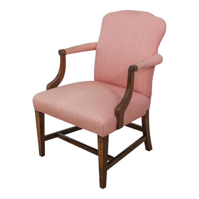 Southwood Inlaid Solid Mahogany Federal Upholstered Armchair For Sale