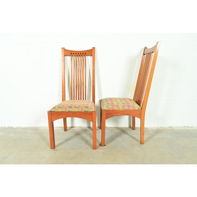 Stickley Arts & Crafts Cherry Wood High Back Spindle Side Chairs or Dining Chairs, Pair For Sale - Image 9 of 14
