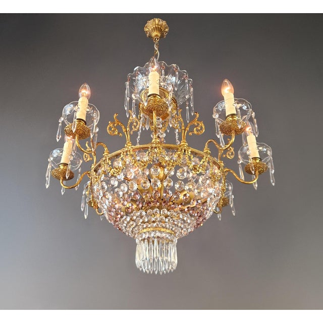 1910s Antique Italian Chandelier in Belle Époque Style Art Nouveau Brass For Sale - Image 5 of 10