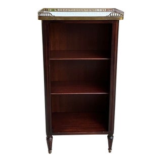Petite Antique French Open Bookcase White Marble Louis XVI Mahogany C1930 For Sale