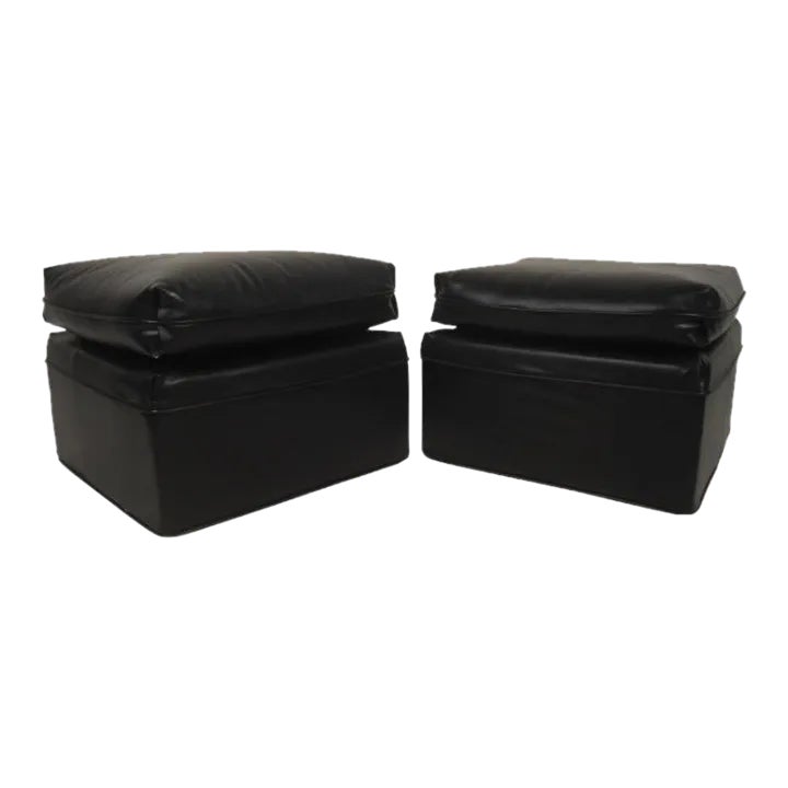 Pair of Midcentury Black Vinyl Ottomans Chairish