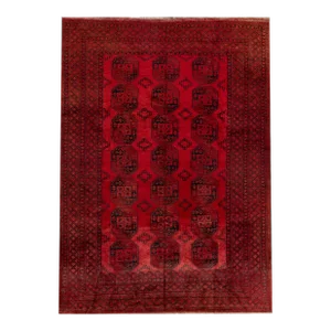 1960s Vintage Turkaman Red Handmade Geometric Wool Rug