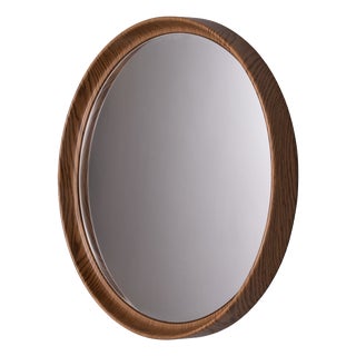 Round Plastic Wall Mirror in Faux Wood, 1970s For Sale