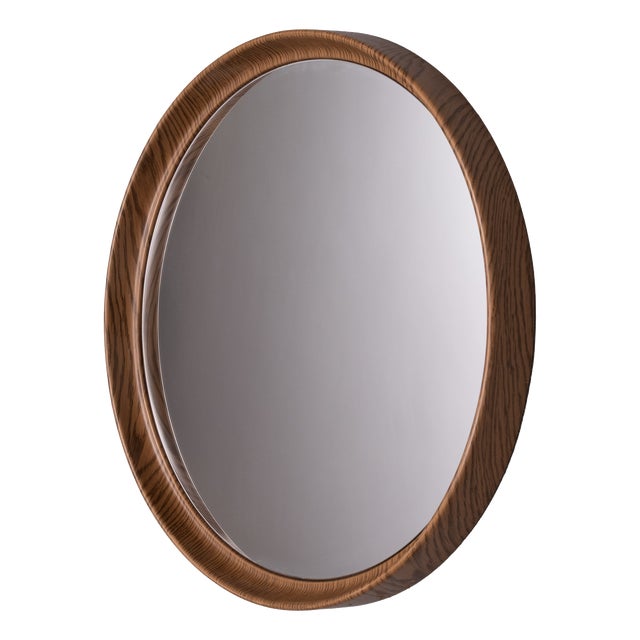 Round Plastic Wall Mirror in Faux Wood, 1970s For Sale