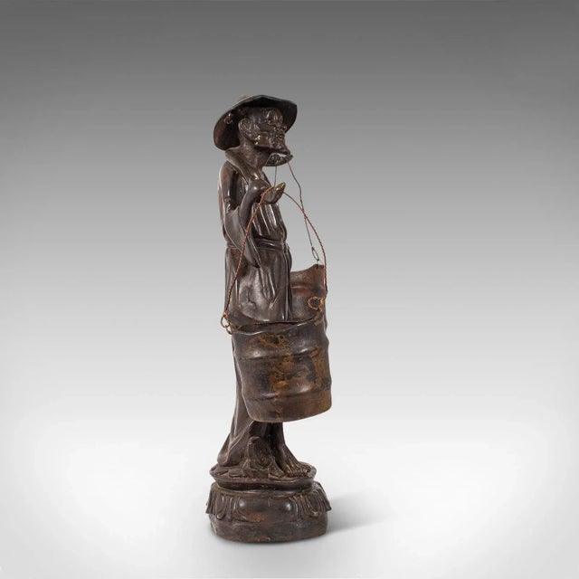 Late 19th Century Tall Antique Decorative Chinese Bronze Water Carrier Statue For Sale - Image 6 of 13