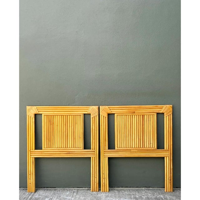 Camel Vintage Wrapped Rattan Twin Headboards - Pair For Sale - Image 8 of 12