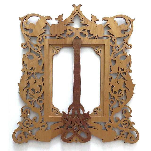 Mid 20th Century Folk Art Fretwork Wood Frame for Picture or Mirror With Griffins Fits 9 1/4" X 7" For Sale - Image 5 of 7