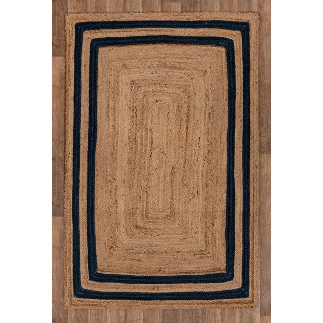 Navy Blue 8'x10' Navy Blue Jute Braided Rectangle Boho Chic Rug For Sale - Image 8 of 11