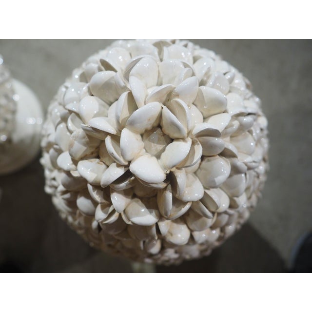 Pair of Tall Italian Pyramidal Creamware Topiaries, H-28 Inches For Sale - Image 10 of 18