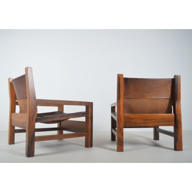 French Armchairs in Olive Wood and Saddle Leather, 1970s, Set of 2 For Sale - Image 10 of 16