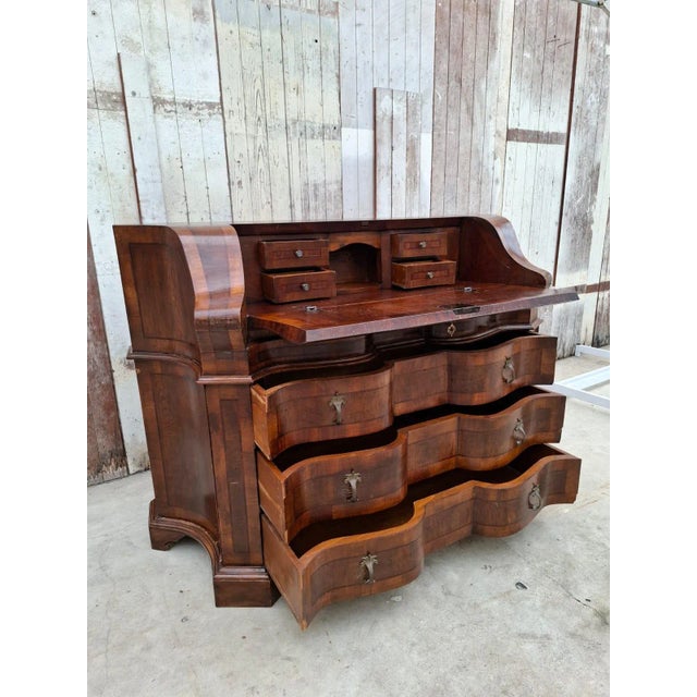 Antique Baroque Revival Walnut Secretaire with Curved Drawers and Fall-Front Desk For Sale - Image 6 of 18