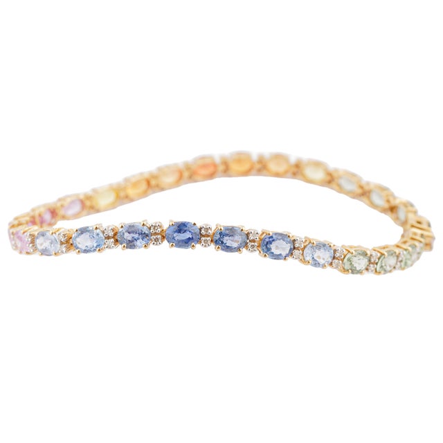 Natural multi sapphire 6.98cts & diamond 0.36cts bracelet in 18k gold For Sale - Image 9 of 18
