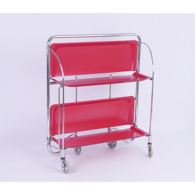Vintage Red Foldable Bar Cart in Chrome Metal, 1960s For Sale - Image 4 of 10