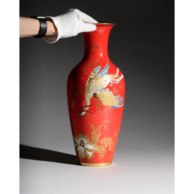 1930s Chinoiserie Porcelain Floor Vase with Crane from Rosenthal, Germany, 1938 For Sale - Image 5 of 11