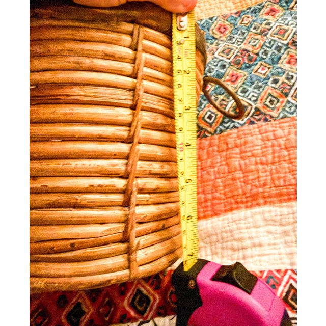 Gabriella Crespi Vintage Mid Century Italian Pencil Reed Bamboo Rattan Log Basket With Brass Trim and Handles. For Sale - Image 4 of 8