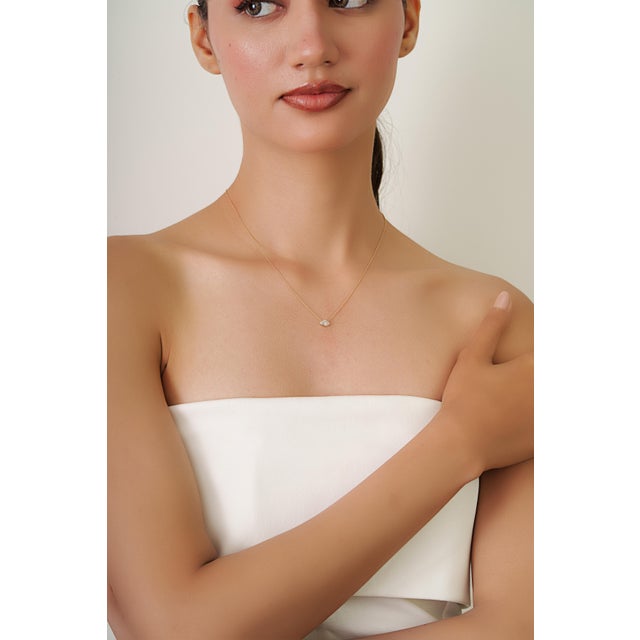 White Handcrafted Marquise-Cut Diamond Solitaire Pendant Necklace in 14k Yellow Gold For Sale - Image 8 of 15