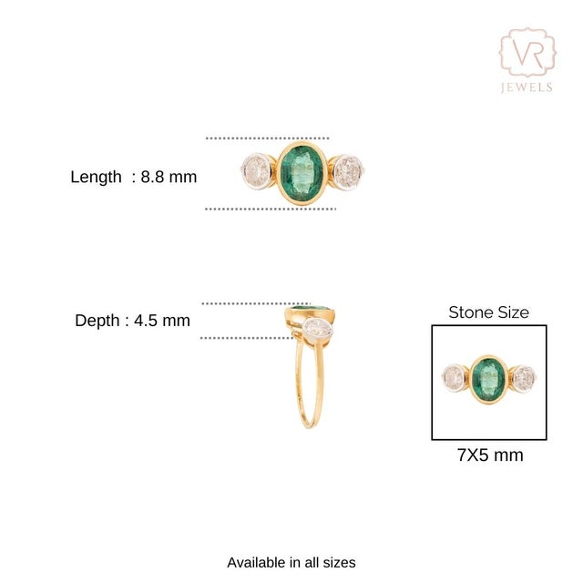 1 CTW Zambian Emerald and Diamond Bezel Set Ring Size 5 in 18k Gold For Sale - Image 9 of 14