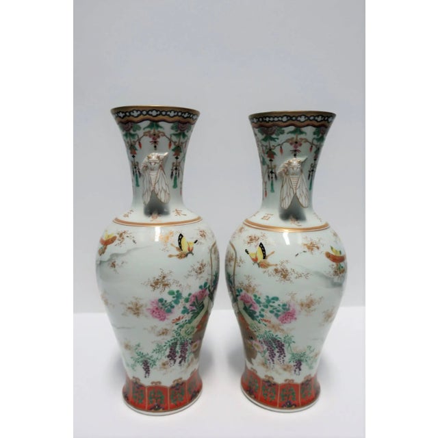 Black and White Art Deco Japanese Kutani Porcelain Vases, Pair For Sale - Image 4 of 11