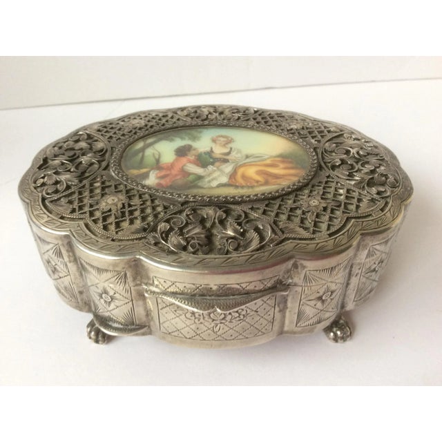 European Silver Jewel Box With Painting For Sale - Image 9 of 9