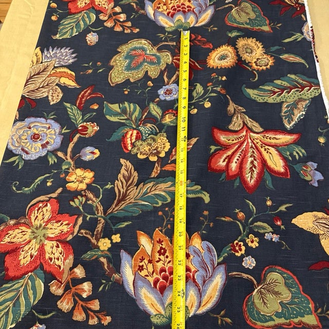 Vintage Jay Yang Navy Jacobean Floral Decorator Fabric, 5 Yards For Sale In Raleigh - Image 6 of 11