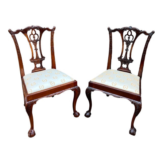 1970s Pair of Maitland Smith Ball and Claw Feet Design Wooden Dining Chairs For Sale