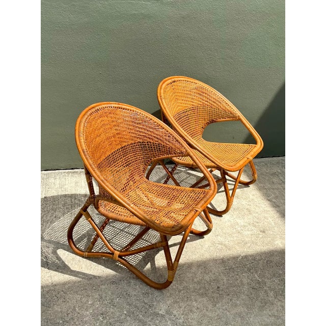 Vintage Woven Rattan Lounge Chairs - Pair For Sale - Image 4 of 12