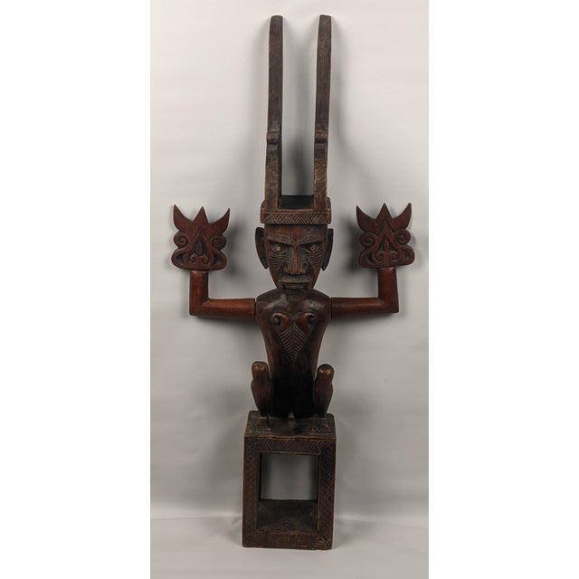 Tribal Early 20th Century Attributed Nias Ancestor Figure – Large Carved Wood Adu Zatua, Indonesia For Sale - Image 3 of 18