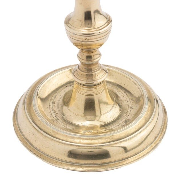 Assembled Pair of French Cast Brass Chamber Candlesticks (1710-20) For Sale In Chicago - Image 6 of 13