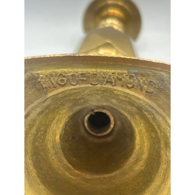 Late 19th Century English "King of Diamond" Brass Candlesticks, 1897 Queen Victoria Diamond Jubilee – Pair For Sale - Image 9 of 12
