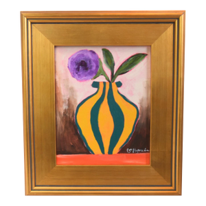 Bold Impressionist Lavender Flower in Vase Painting Including the Antiqued Gold Wood Frame