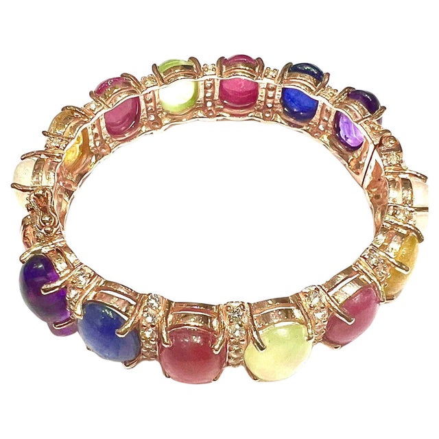 Bochic "Capri" Natural Ruby, Sapphire & Peridot Bracelet Set 18K Gold & Silver For Sale - Image 15 of 18