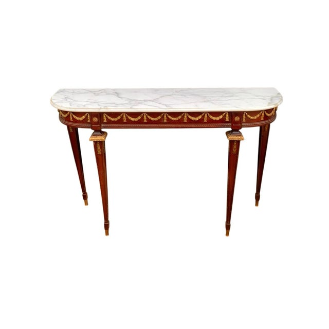 Early 20th Century Table Wood With Brass Details and Marble Top Entryway Console French Style Decor For Sale In Tulsa - Image 6 of 9