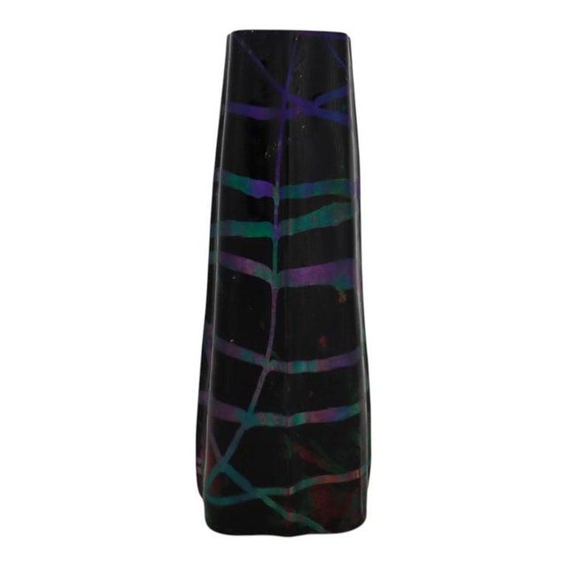 1910s Austrian Palme Konig Tapered Art Glass Vase With Iridescent Treading C1910 For Sale - Image 5 of 7
