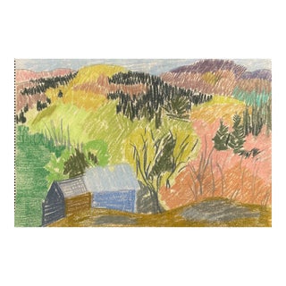 Frank Wallace Landscape With Barns Pastel For Sale