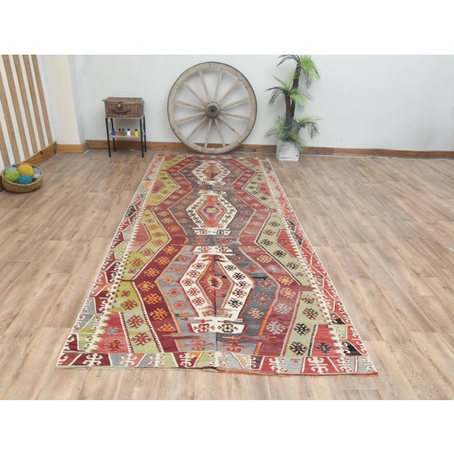 1970s Vintage Turkish Handmade Wool Cotton Colorful Kilim Rug For Sale In San Francisco - Image 6 of 11