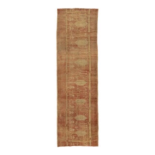 2 X 8 Handcrafted Vintage Turkish Anatolian Terracotta Wool Runner For Sale