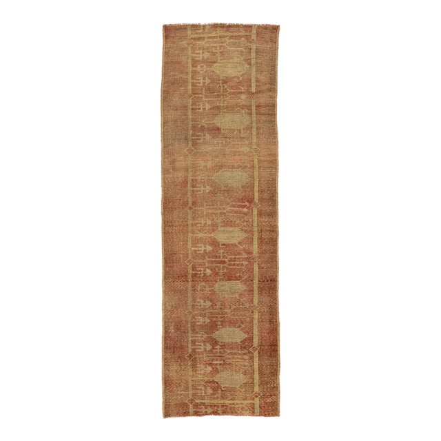 2 X 8 Handcrafted Vintage Turkish Anatolian Terracotta Wool Runner For Sale