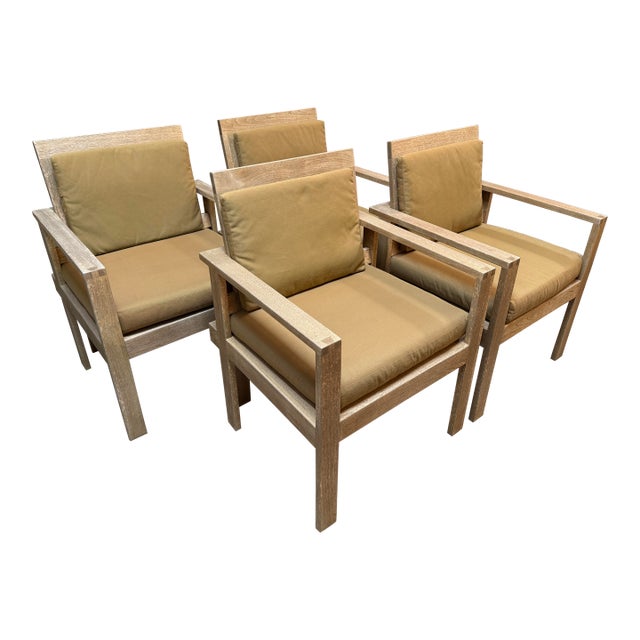 Williams-Sonoma Home Outdoor Teak Wood Arm Chairs, Set of Four For Sale