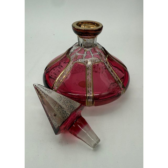 Bohemian Red Perfume Bottle With Gilt Accents For Sale In Jacksonville, FL - Image 6 of 12