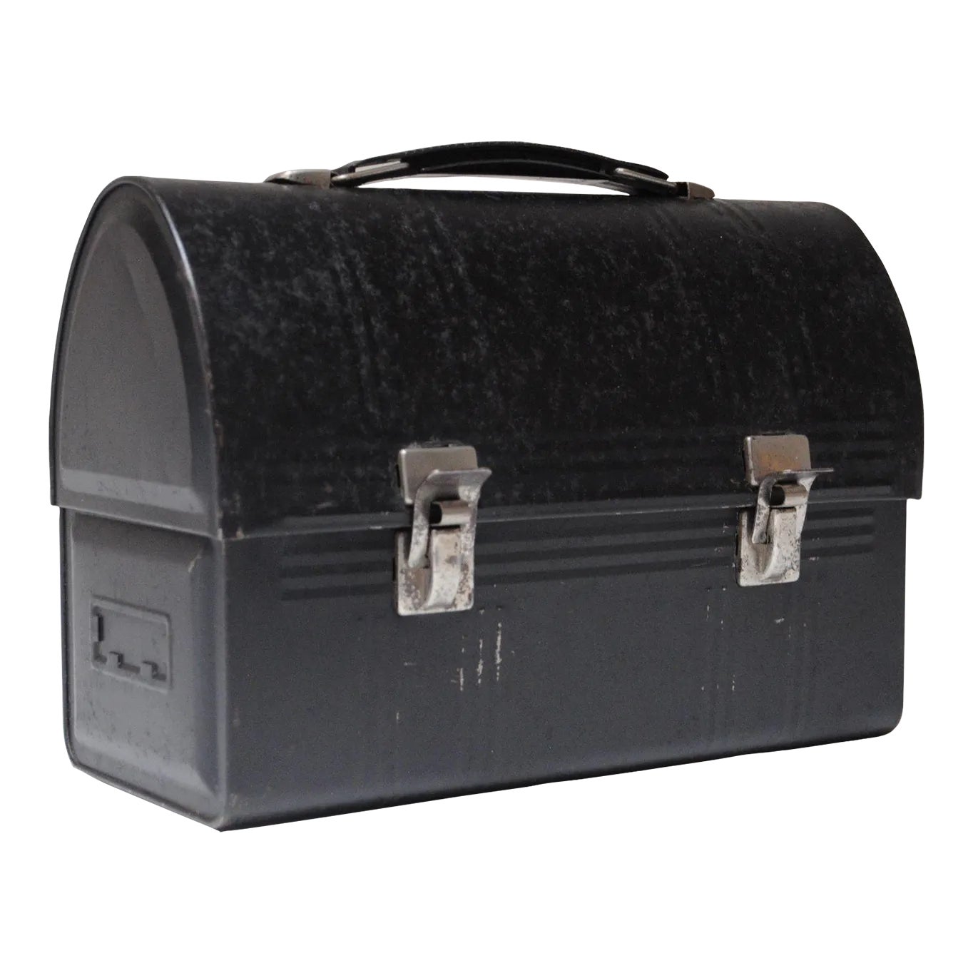 Vintage Black Domed Tin Miner's Pail Work Lunch Box by Aladdin