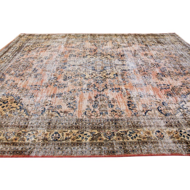 1960s Peach Vintage Persian Handmade Geometric Wool Rug For Sale - Image 5 of 7