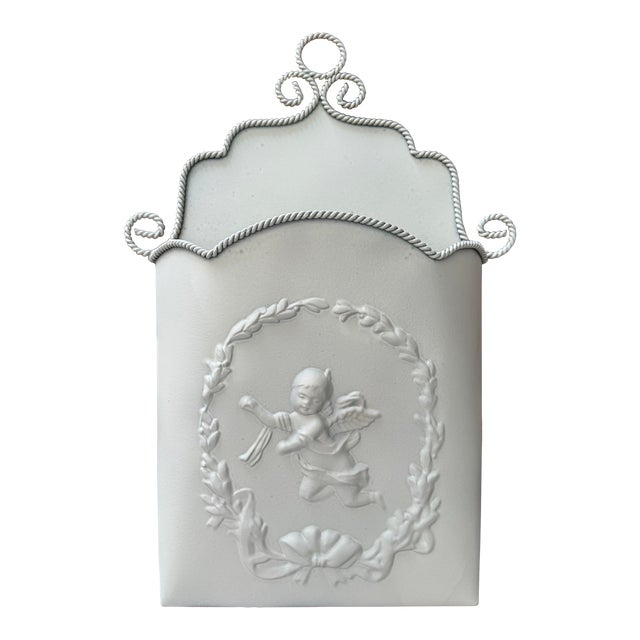 Tole Cherub Embossed Wall Pocket For Sale