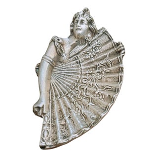 Vintage Art Nouveau Revival Lady and Fan Trinket Dish, 1960s For Sale