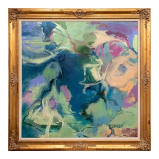 Oversized Abstract Oil Painting in Vintage Gold Frame For Sale