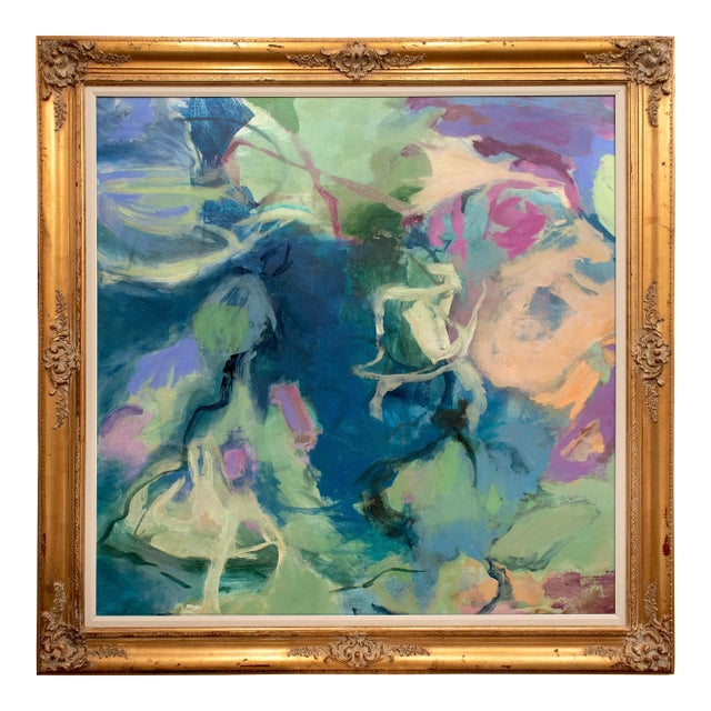 Oversized Abstract Oil Painting in Vintage Gold Frame For Sale