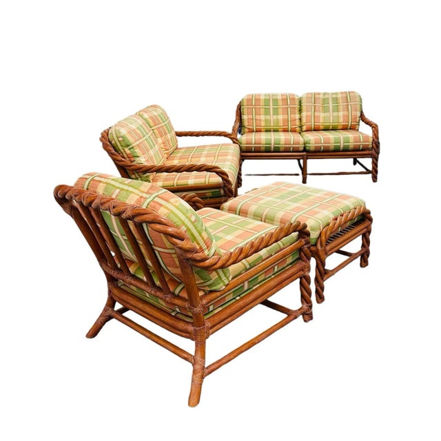 1980s McGuire Twisted Rattan Loveseats - a Pair + Club Chair and Ottoman For Sale - Image 5 of 13